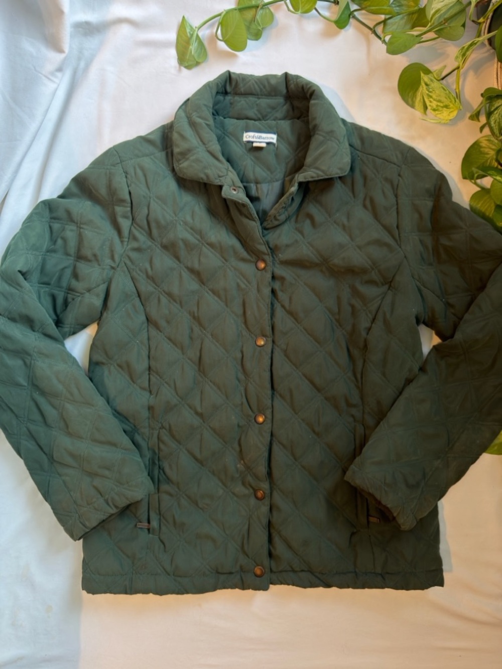 croft & barrow Quilted Olive Green Snap-Front Puffer Jacket